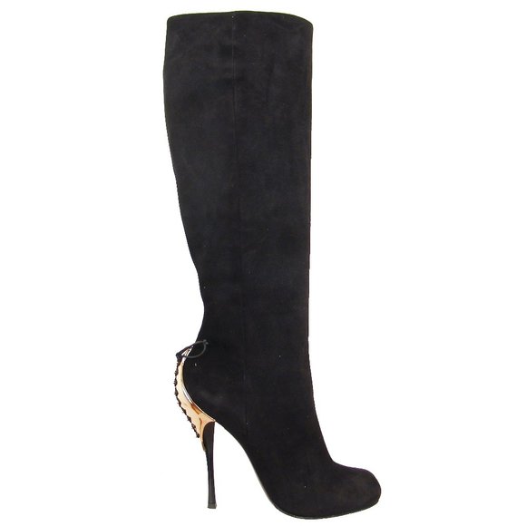 $2000.00 Gianmarco Lorenzi Black Suede Stiletto Boots EU Italian Womens Shoes - Picture 2 of 8